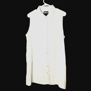 Tahari Sleeveless Button Down Linen Longer Length White Size Woman's L